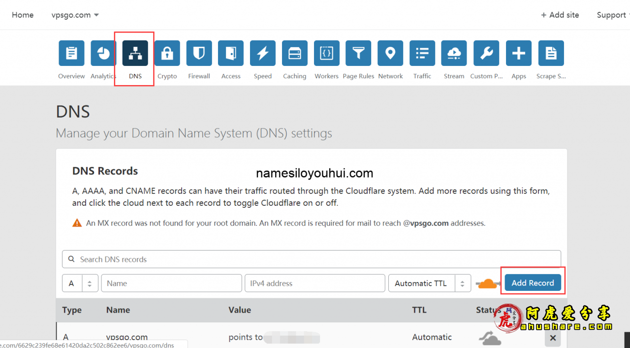 Cloudflare管理NameSilo域名